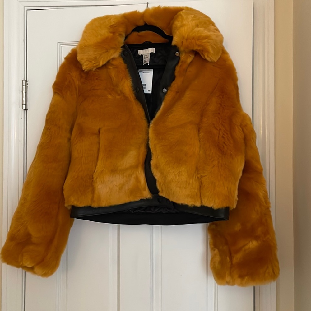 H&M short orange fur jacket